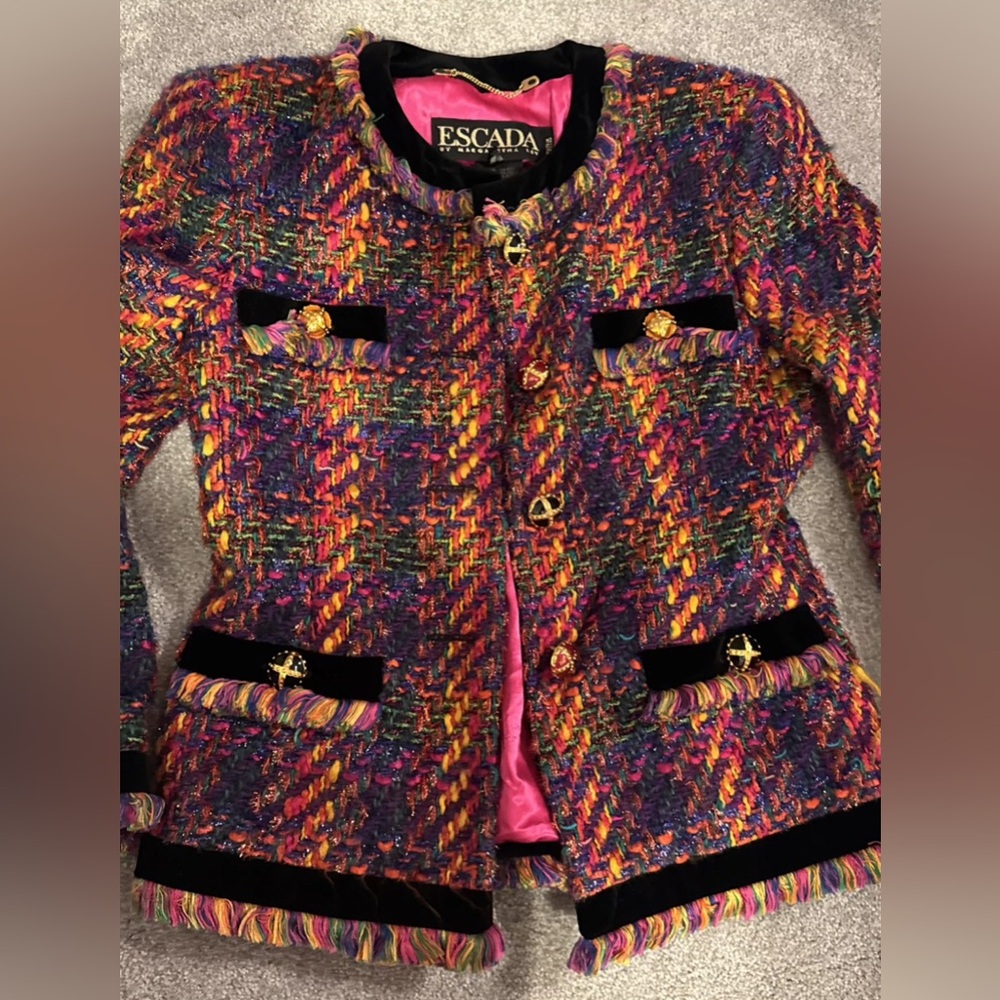 RARE Escada multicolored tweed gold button blazer - Picture 5 of 7